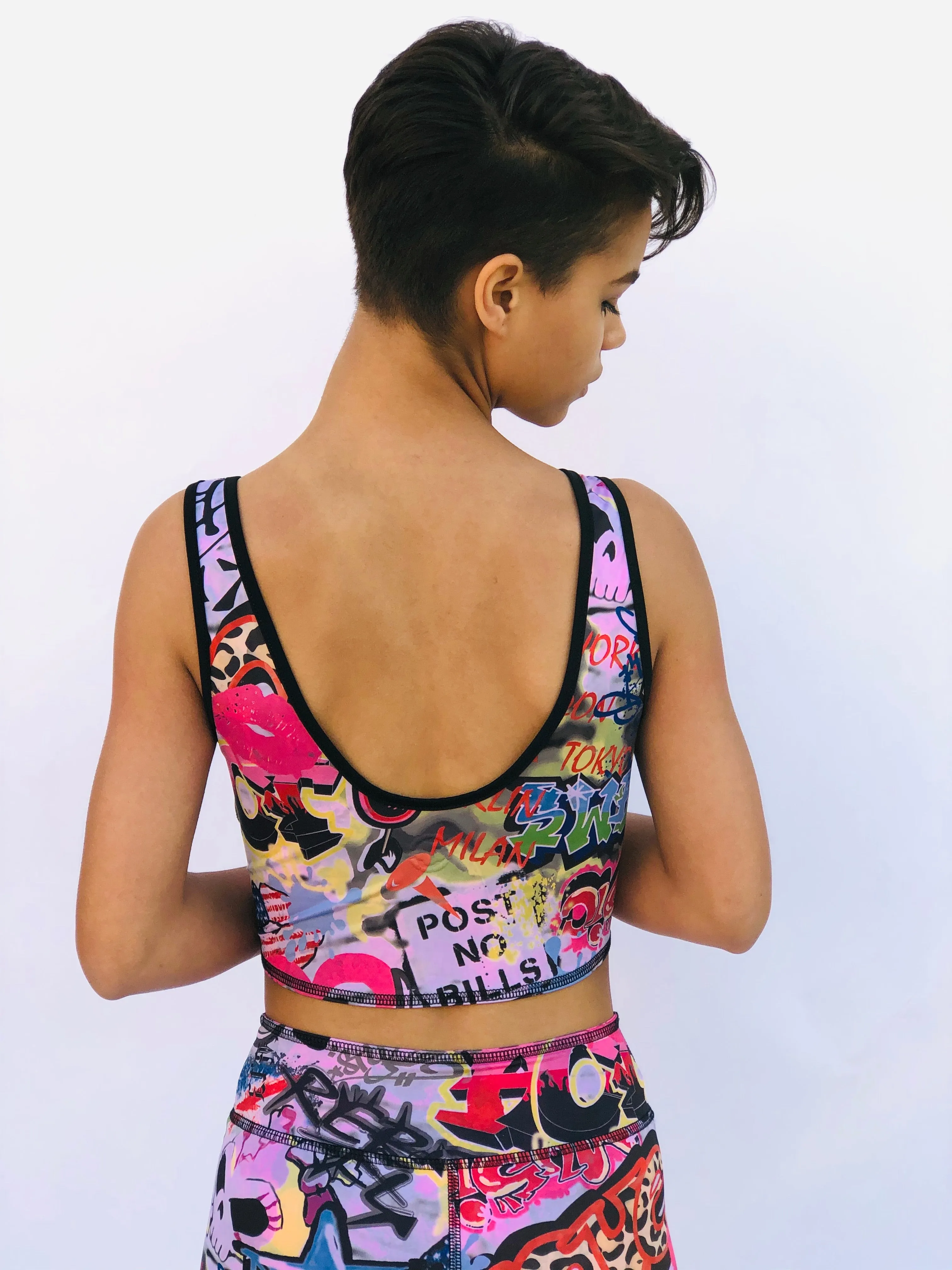 SPORTS BRA BRALET PINK GRAFFITI/PINK STARS