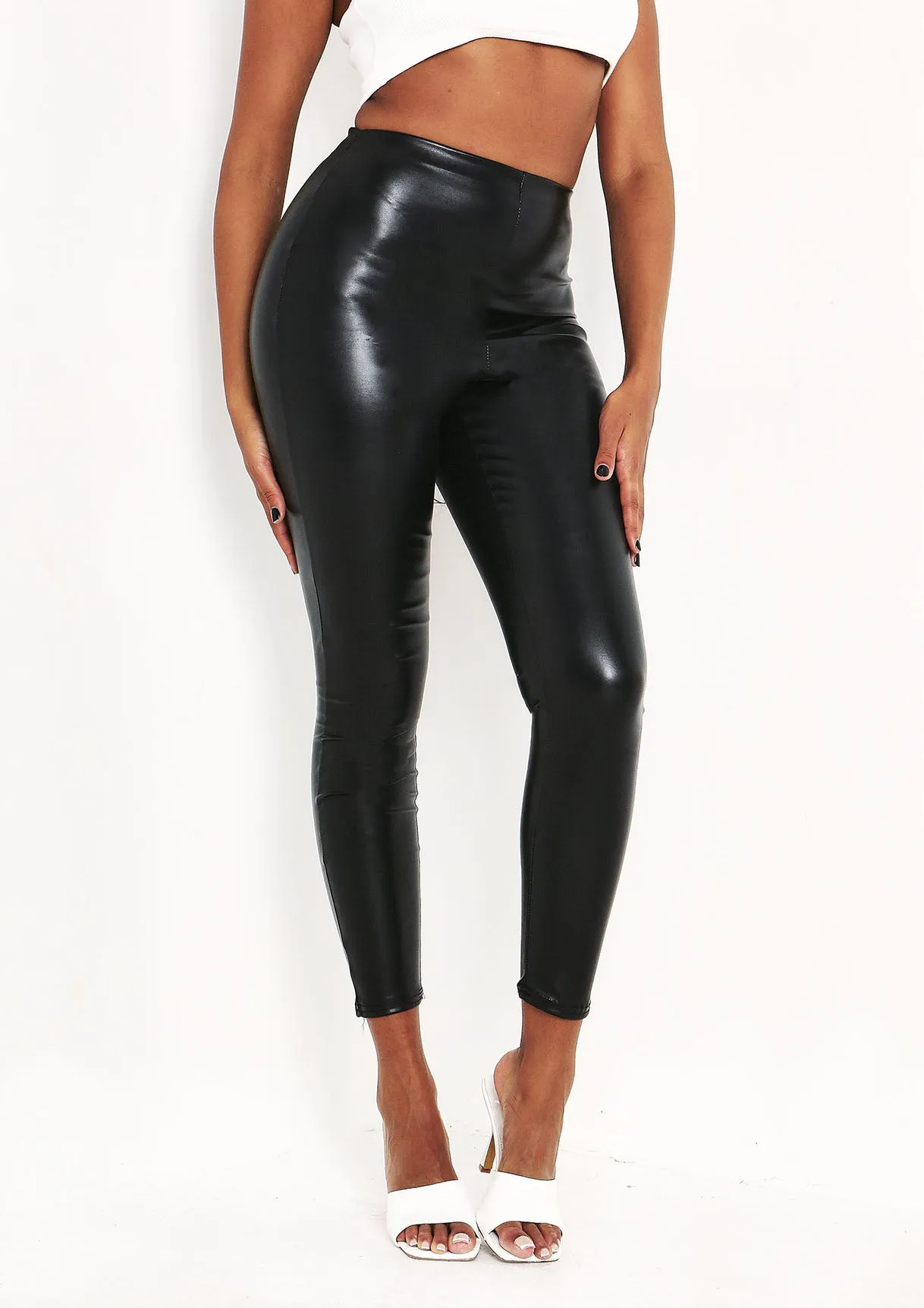 Tallis Black High Waisted Vegan Leather Smooth Finish Leggings
