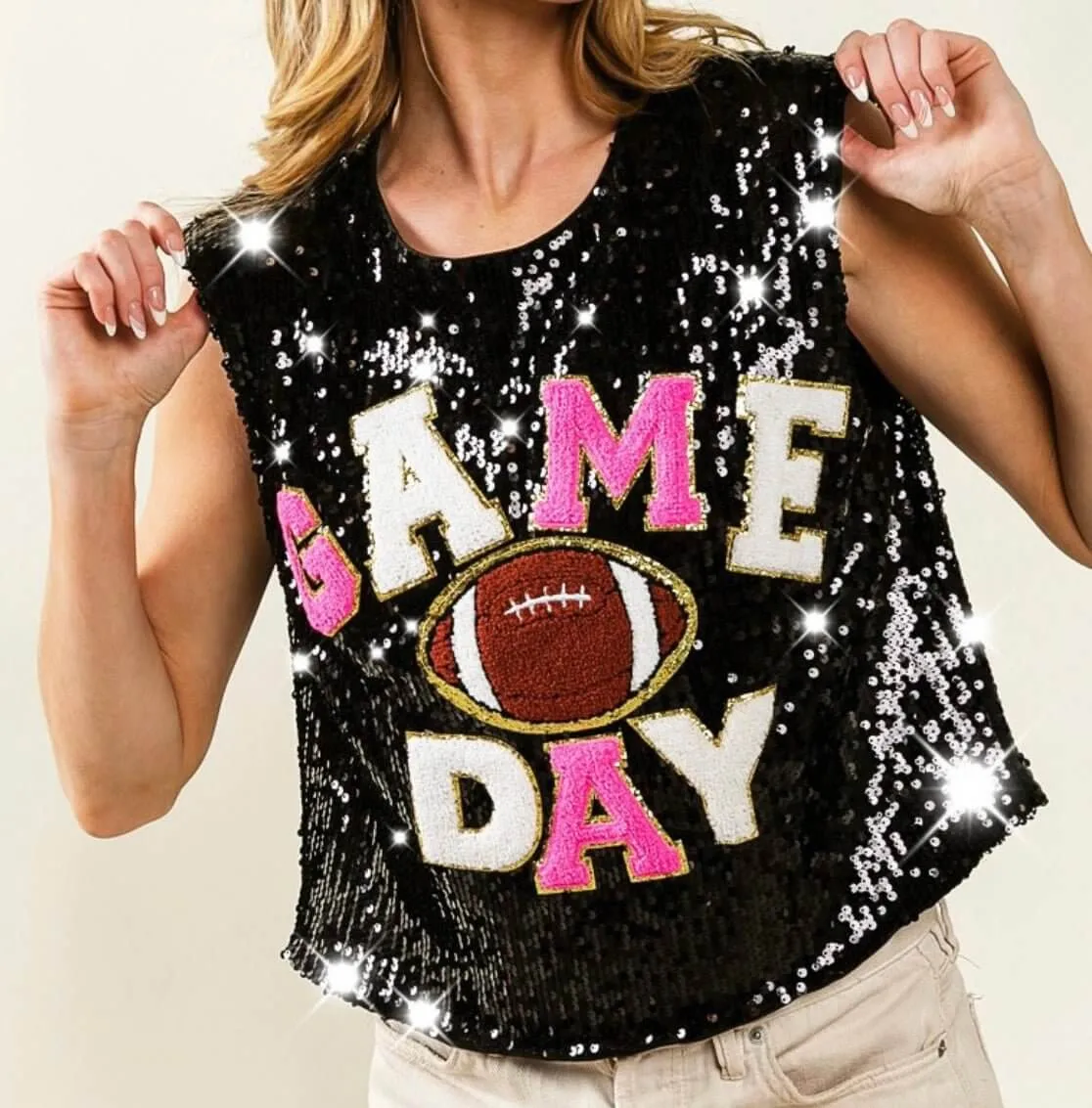 The Touch Down Tanks: Sequins Game Day Tops