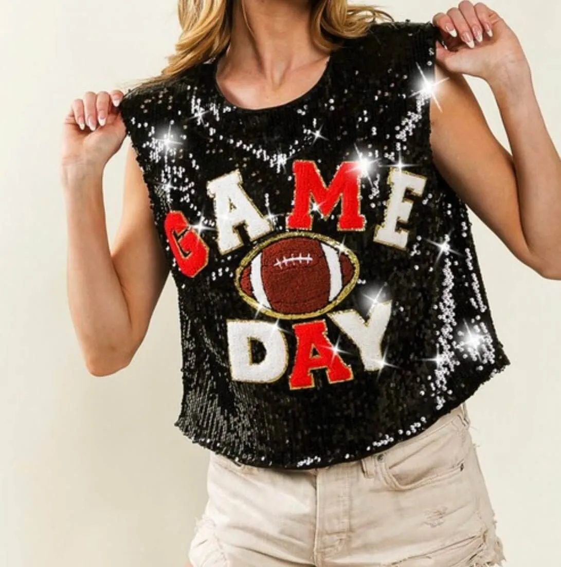 The Touch Down Tanks: Sequins Game Day Tops