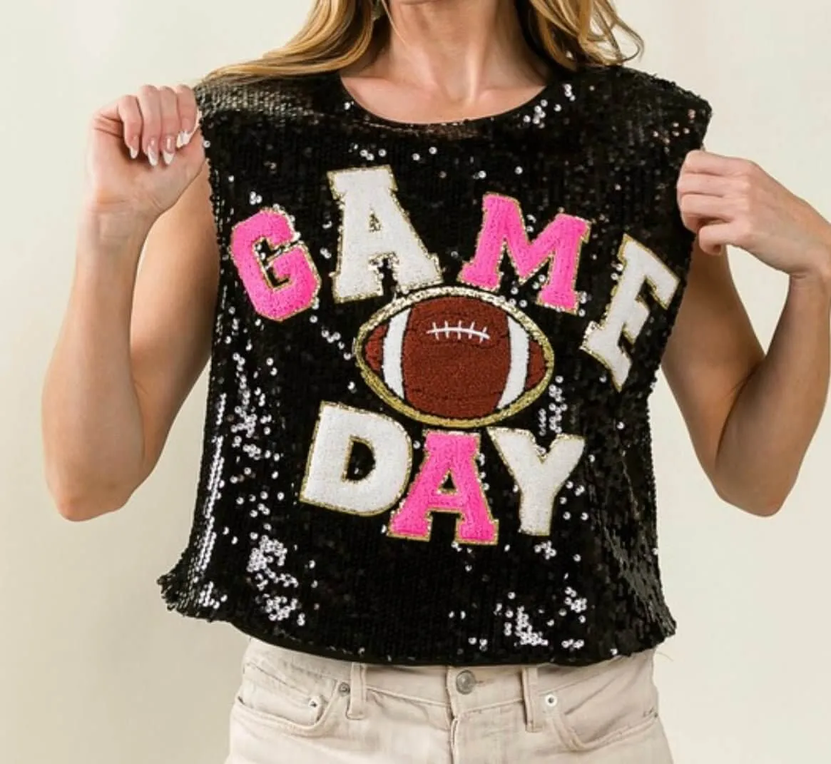 The Touch Down Tanks: Sequins Game Day Tops