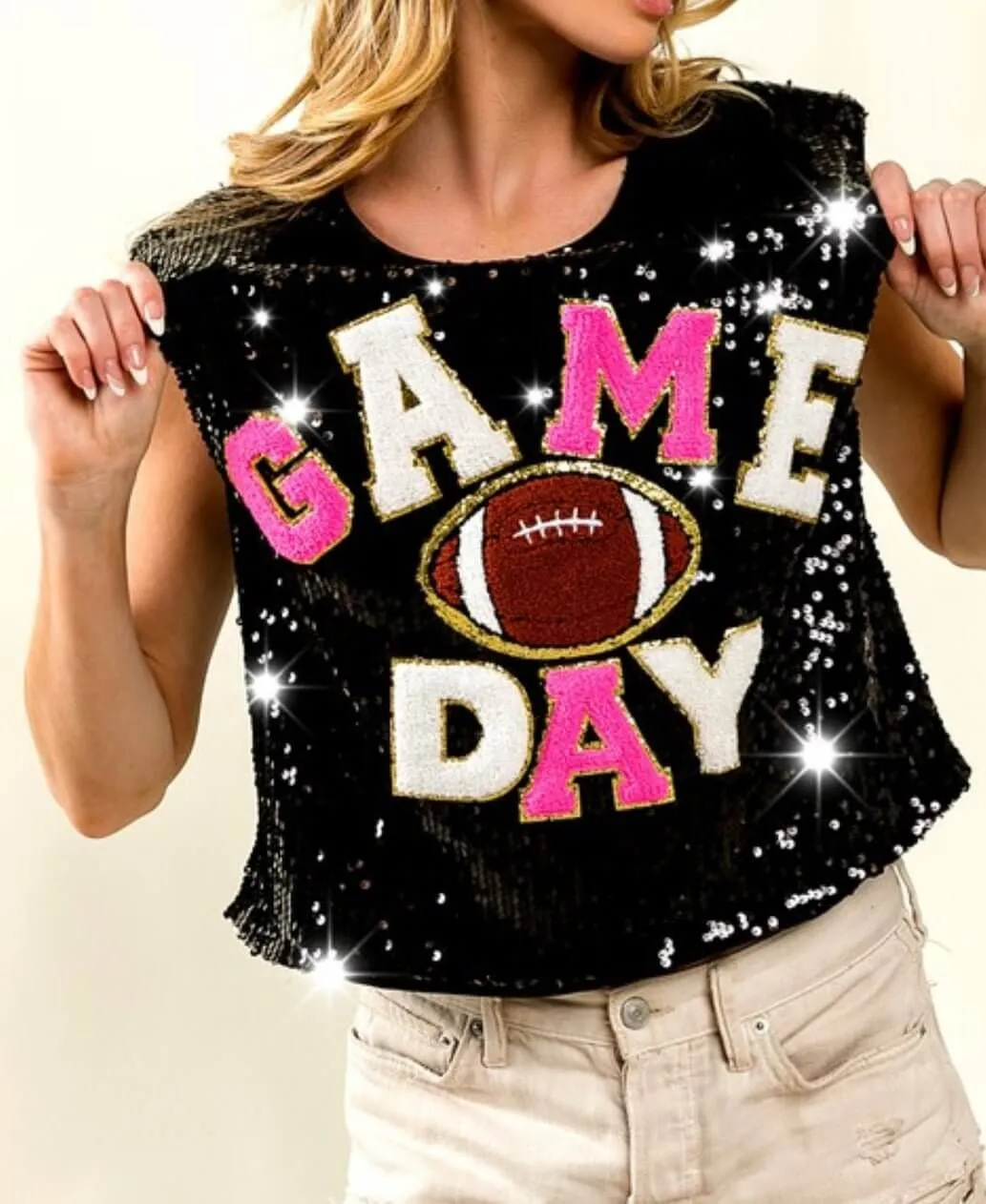 The Touch Down Tanks: Sequins Game Day Tops