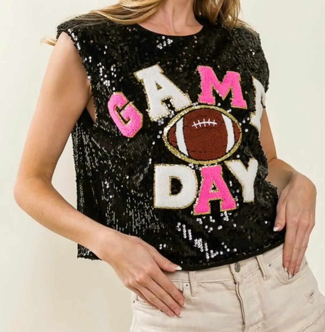 The Touch Down Tanks: Sequins Game Day Tops