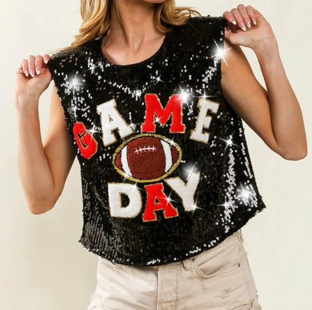 The Touch Down Tanks: Sequins Game Day Tops