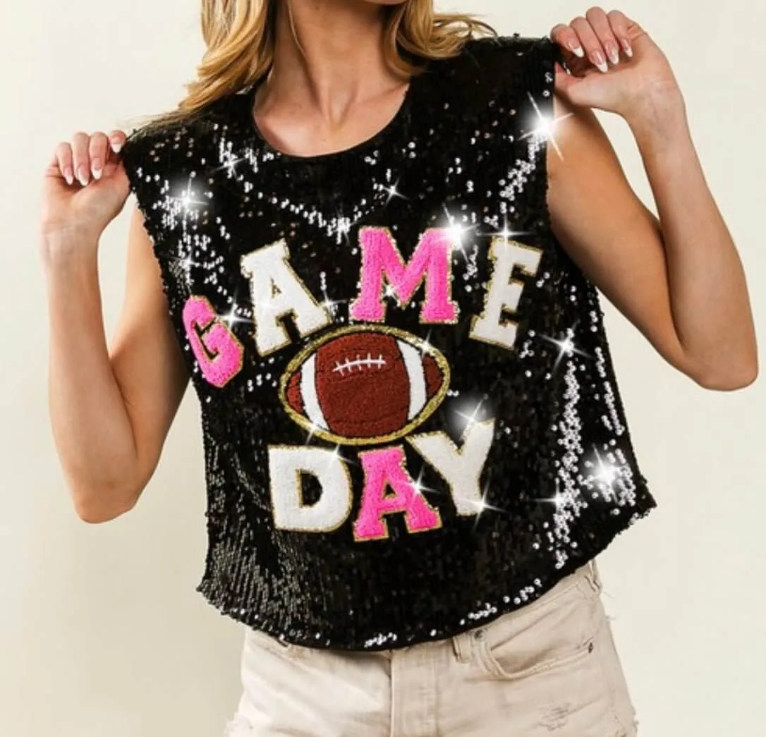 The Touch Down Tanks: Sequins Game Day Tops