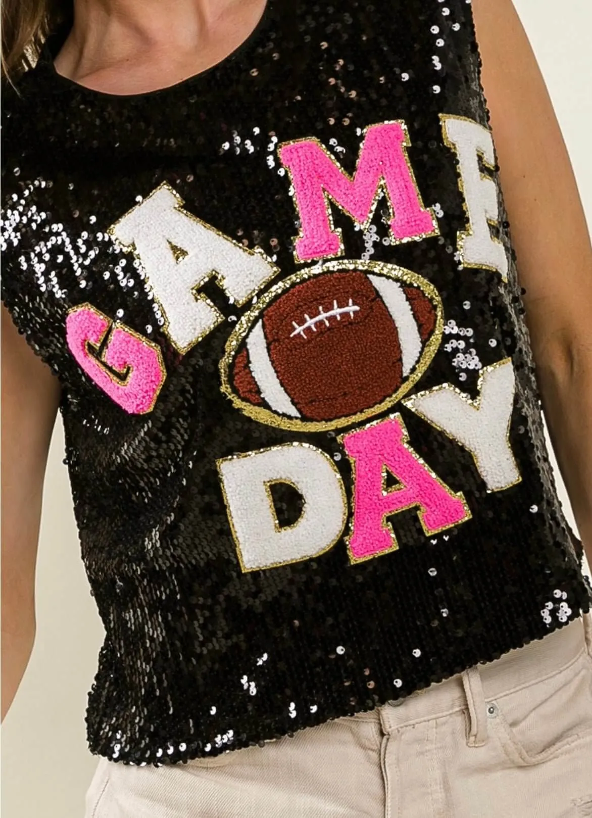 The Touch Down Tanks: Sequins Game Day Tops