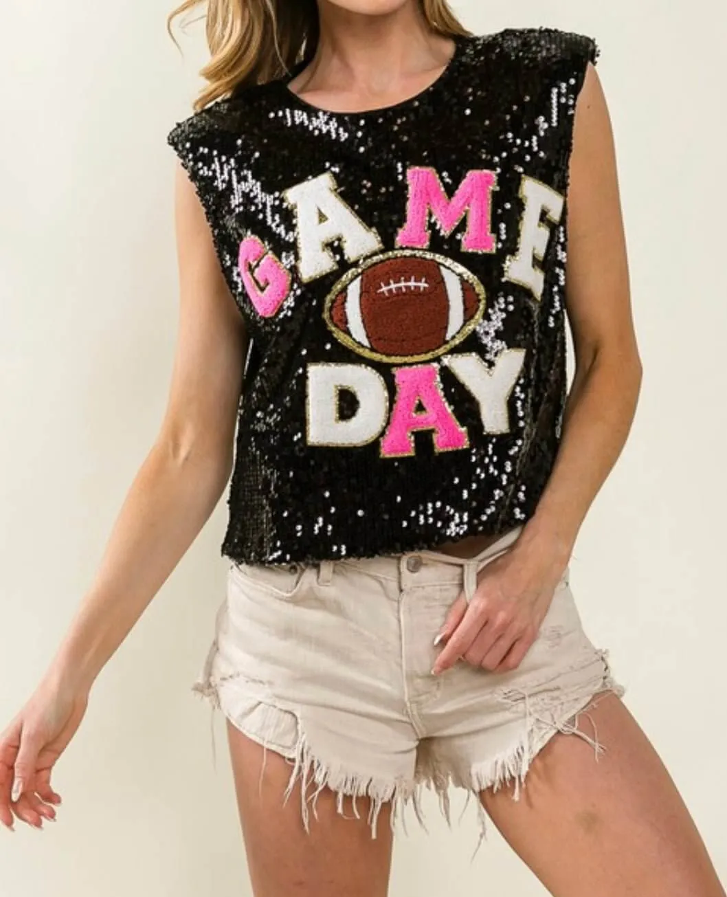 The Touch Down Tanks: Sequins Game Day Tops