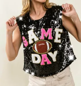 The Touch Down Tanks: Sequins Game Day Tops
