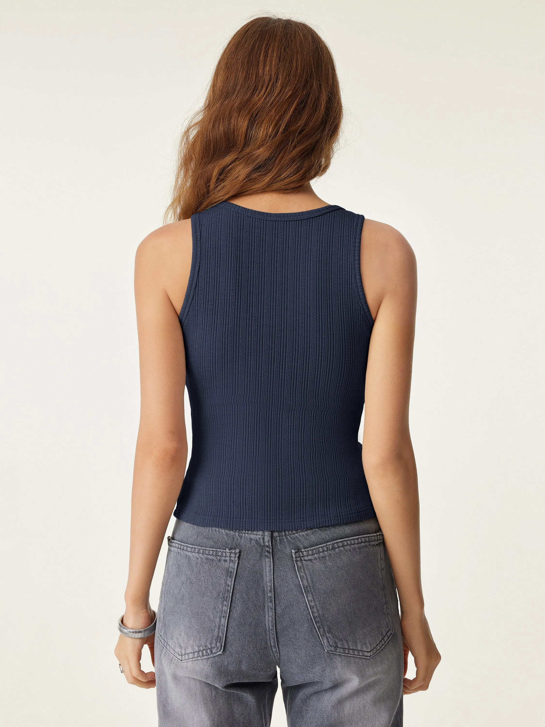 U Neck Button Brami Tank Top