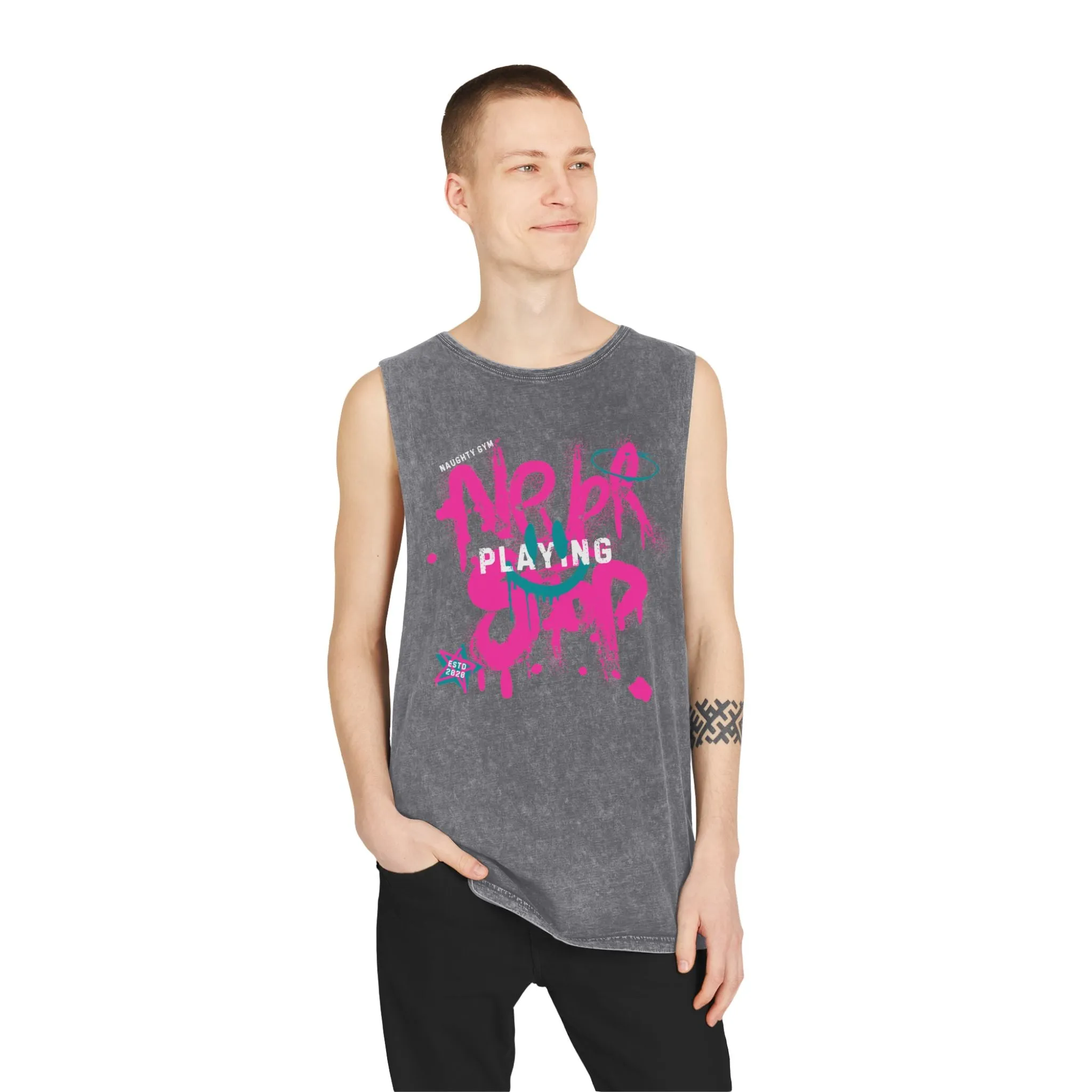 Unisex Stonewash "Never Stop Playing" Tank Top
