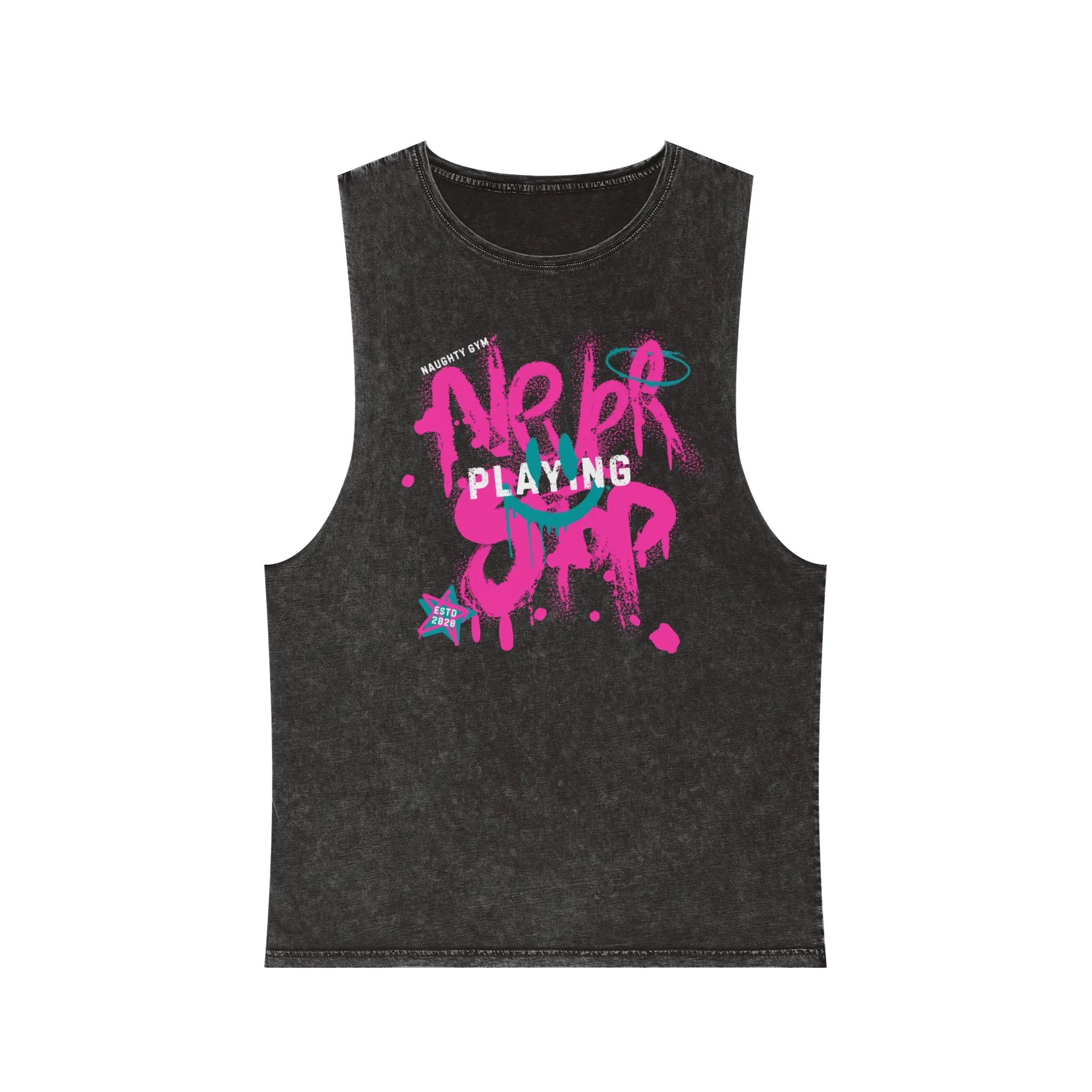 Unisex Stonewash "Never Stop Playing" Tank Top