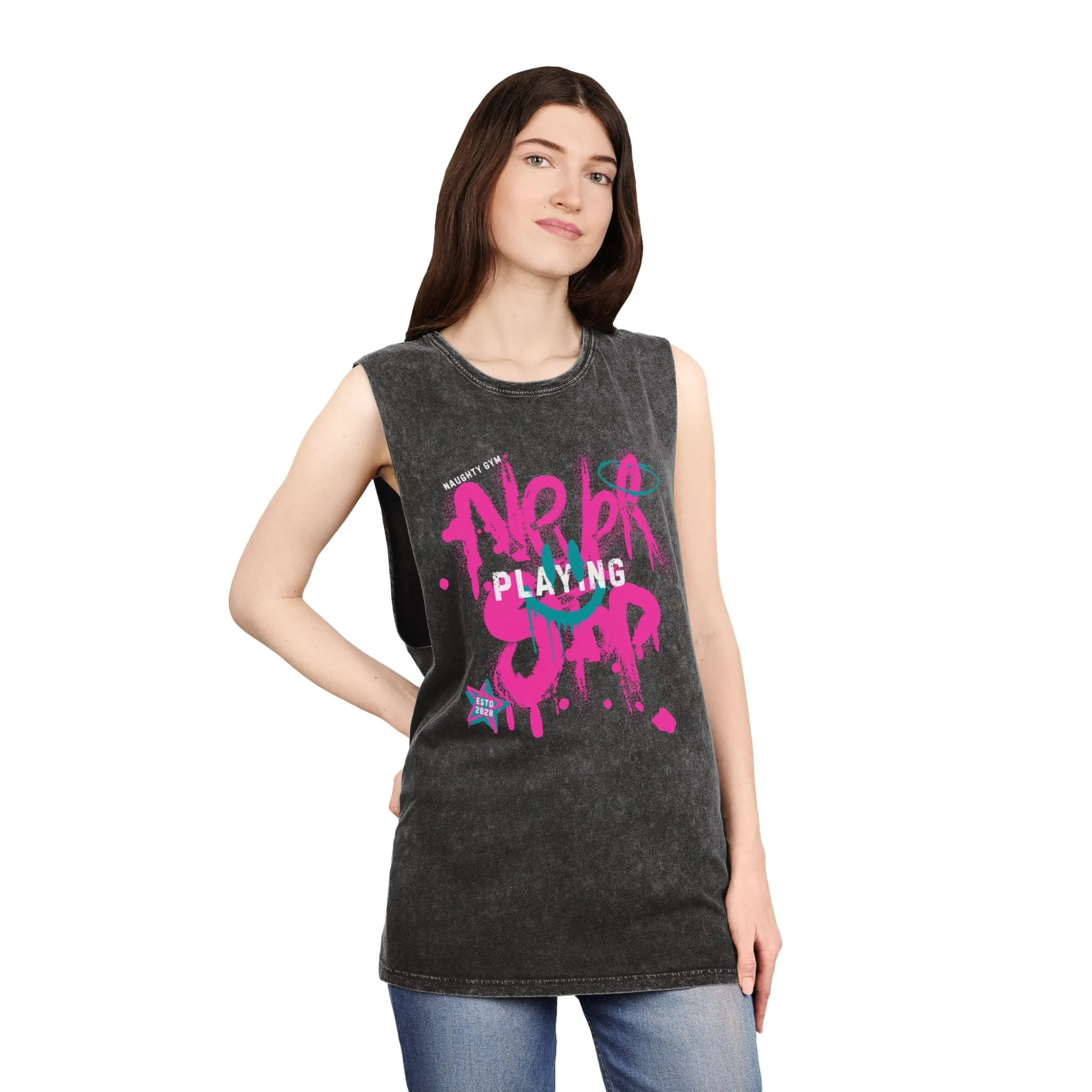 Unisex Stonewash "Never Stop Playing" Tank Top