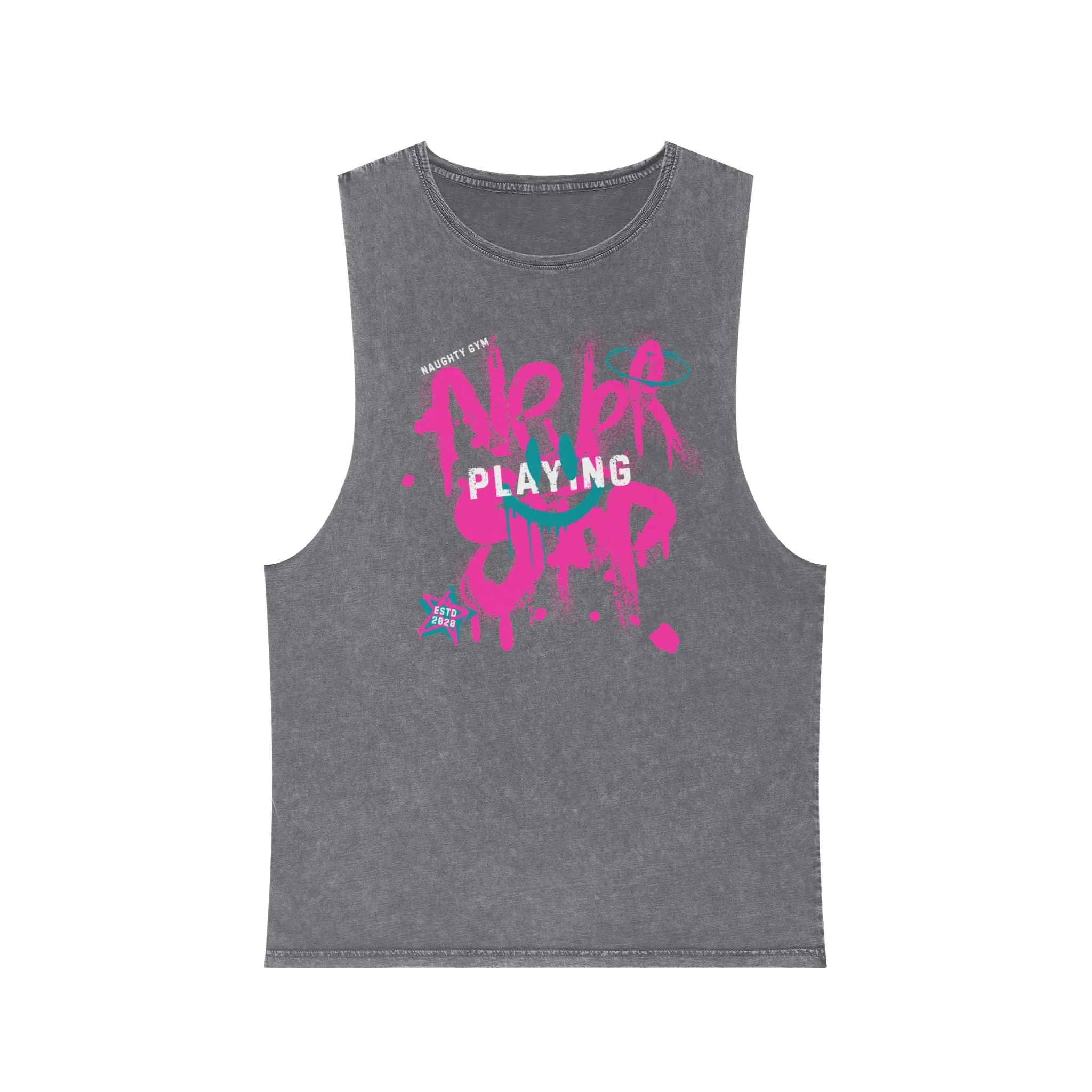 Unisex Stonewash "Never Stop Playing" Tank Top