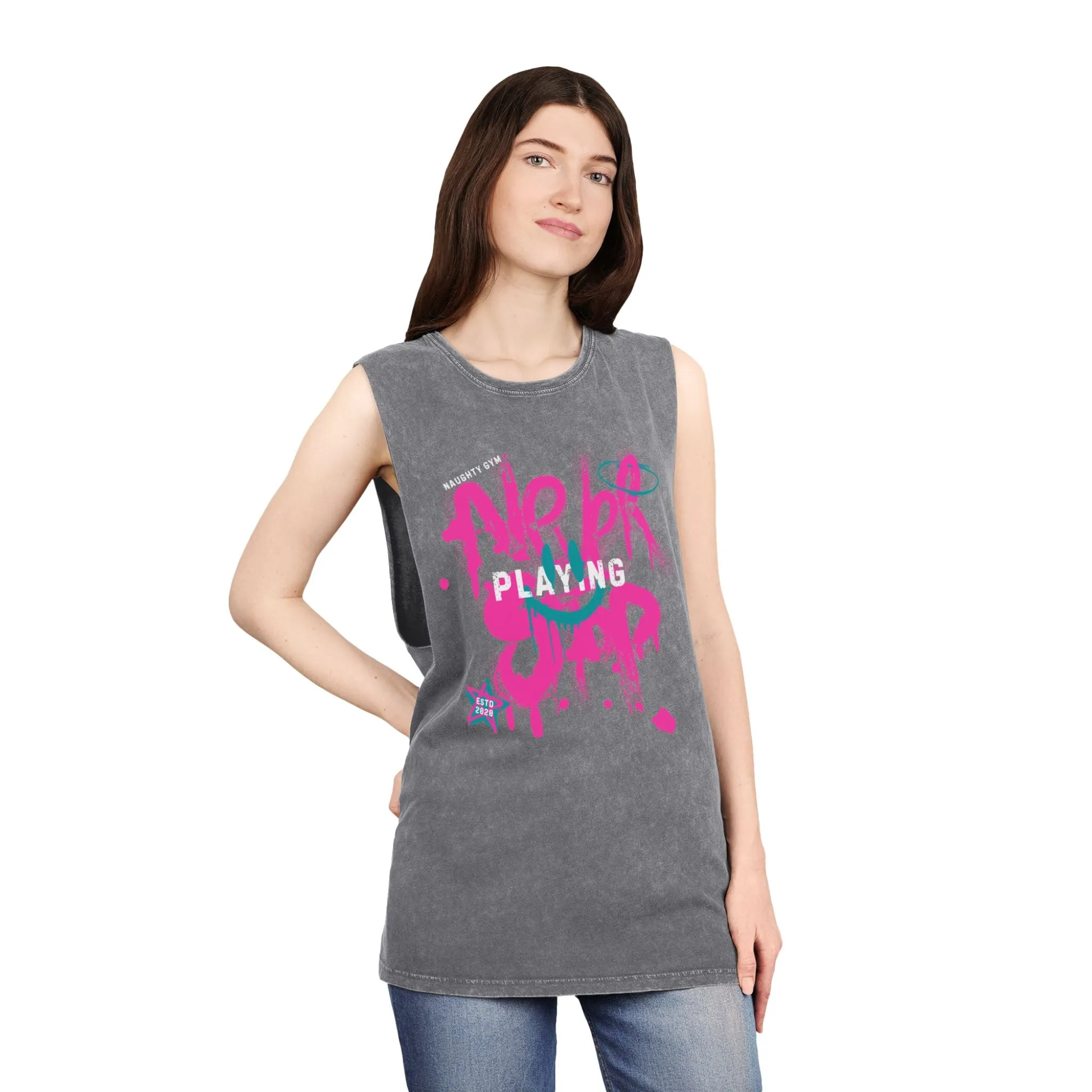 Unisex Stonewash "Never Stop Playing" Tank Top