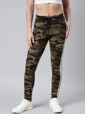 Women Camouflage Slim Fit Olive Track Pant
