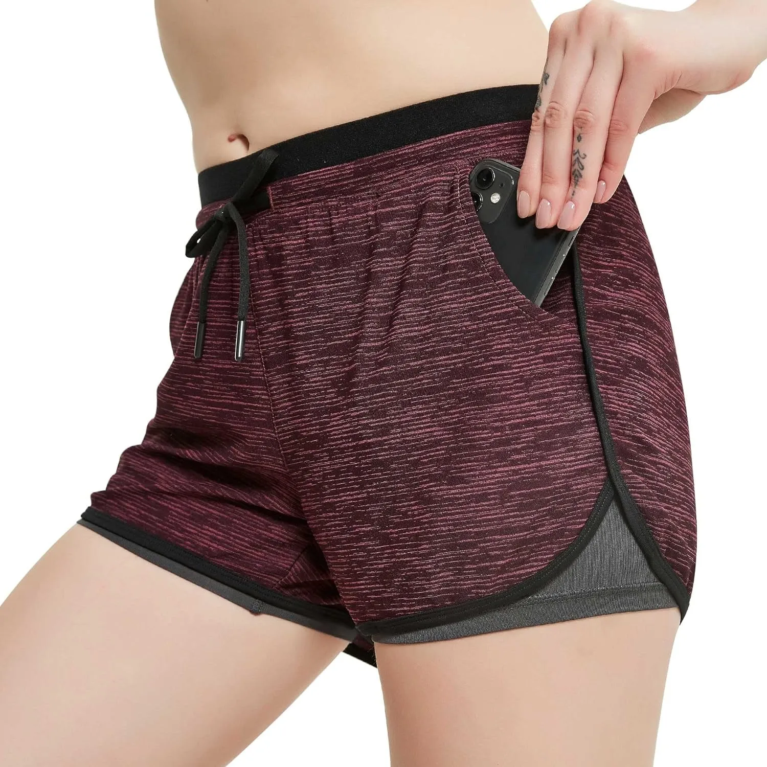 Women Workout Running Shorts 2 in 1 Active Yoga Gym Sport Shorts with Pockets