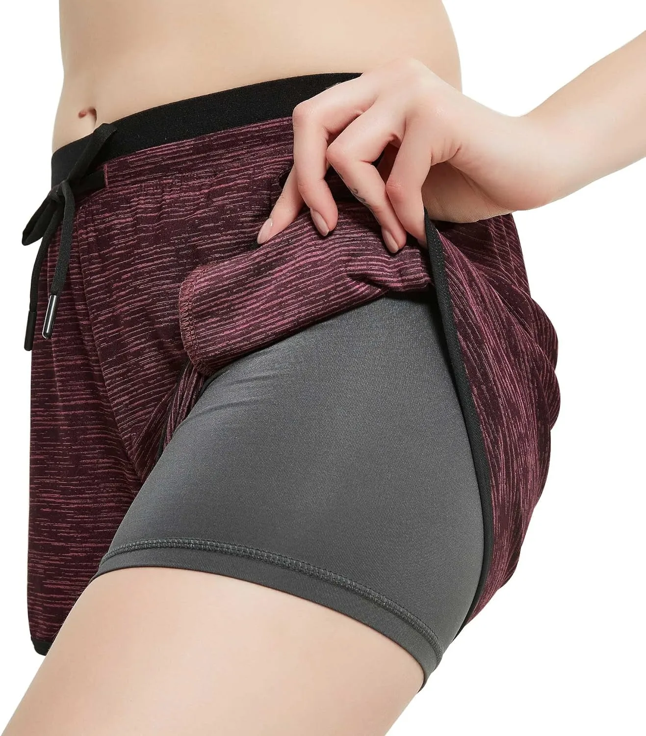 Women Workout Running Shorts 2 in 1 Active Yoga Gym Sport Shorts with Pockets