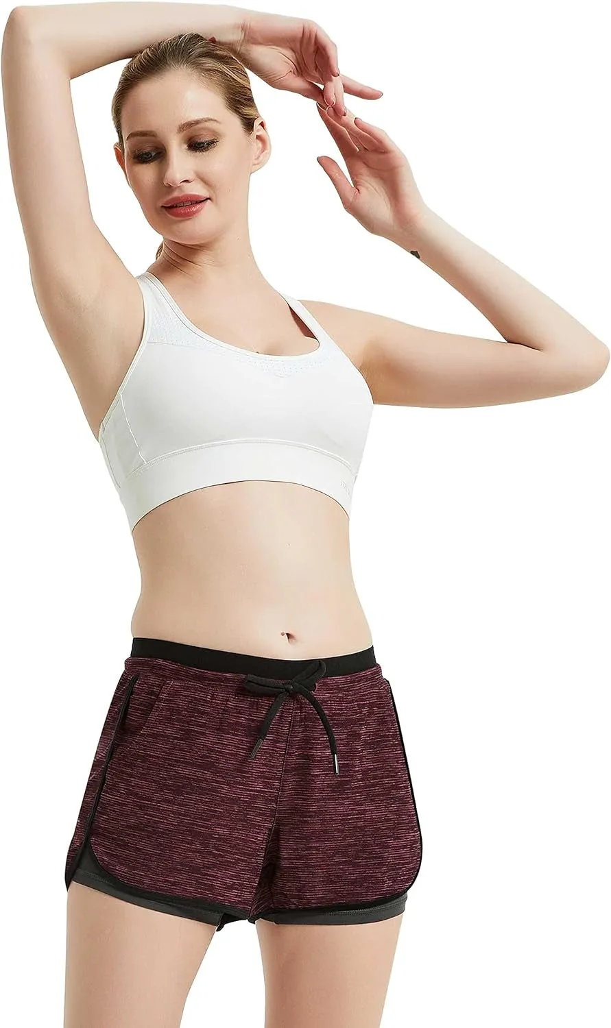 Women Workout Running Shorts 2 in 1 Active Yoga Gym Sport Shorts with Pockets
