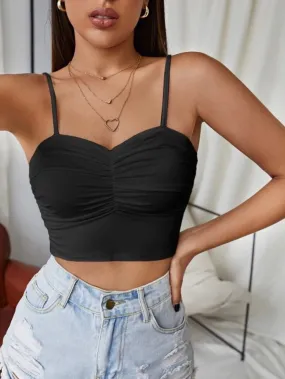 Women's Crop Stretch Plain Casual Plain Spaghetti Strap Tank Tops & Camis