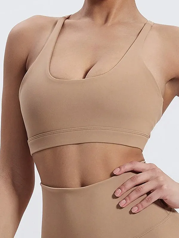 ZASUWA Female U Collar Cross Back Hollow Out Quick Dry Sports Bras